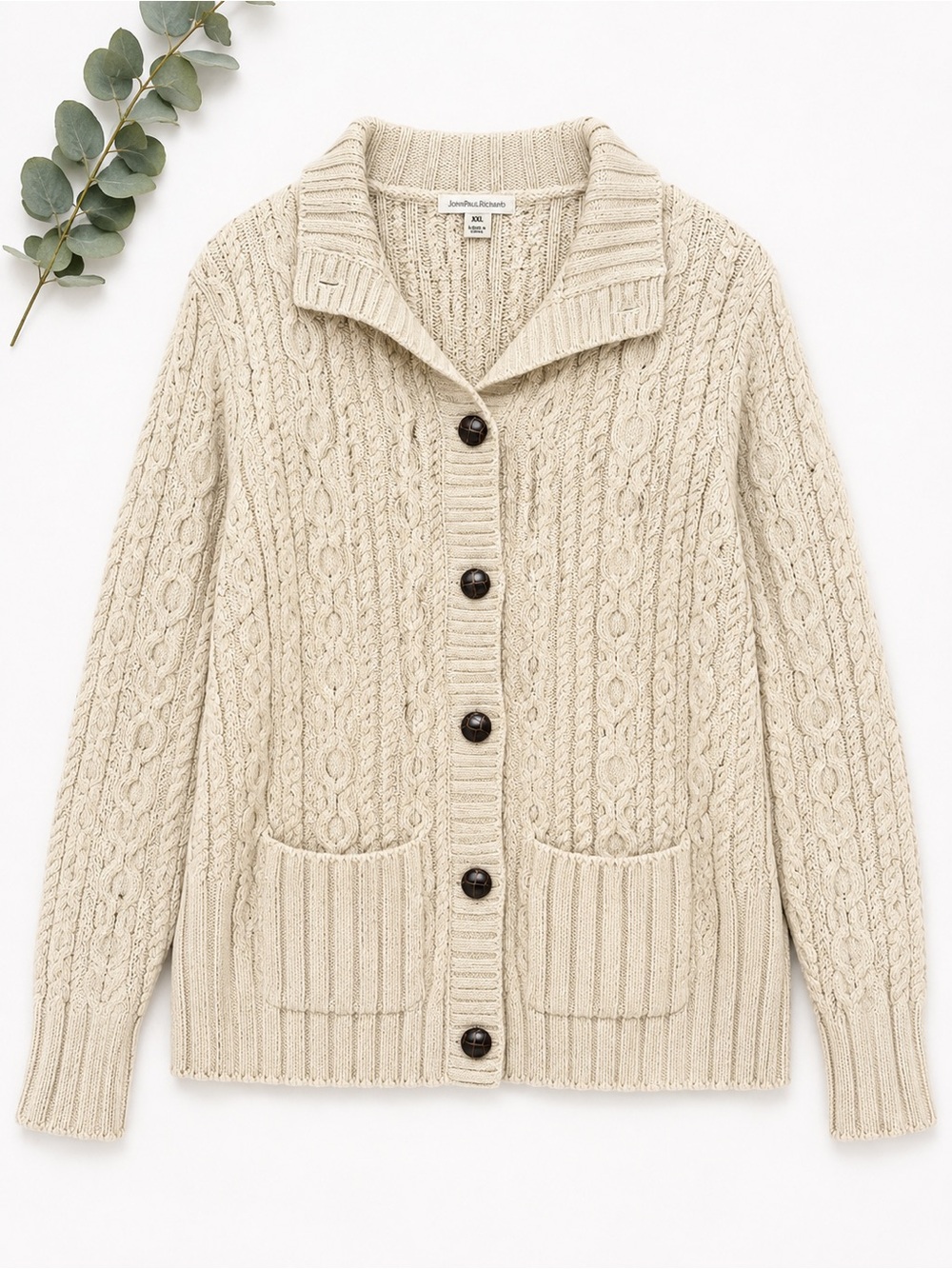 John Paul Richard Cream Cable Knit Cardigan Sweater – XXL